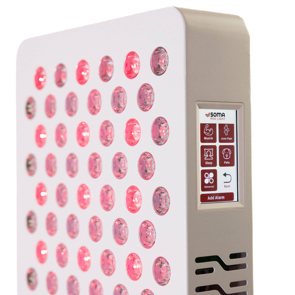 Intuitivt display på Soma Adapt Max - med justerbar lysstyrke, frekvens og behandlingsmoduser.